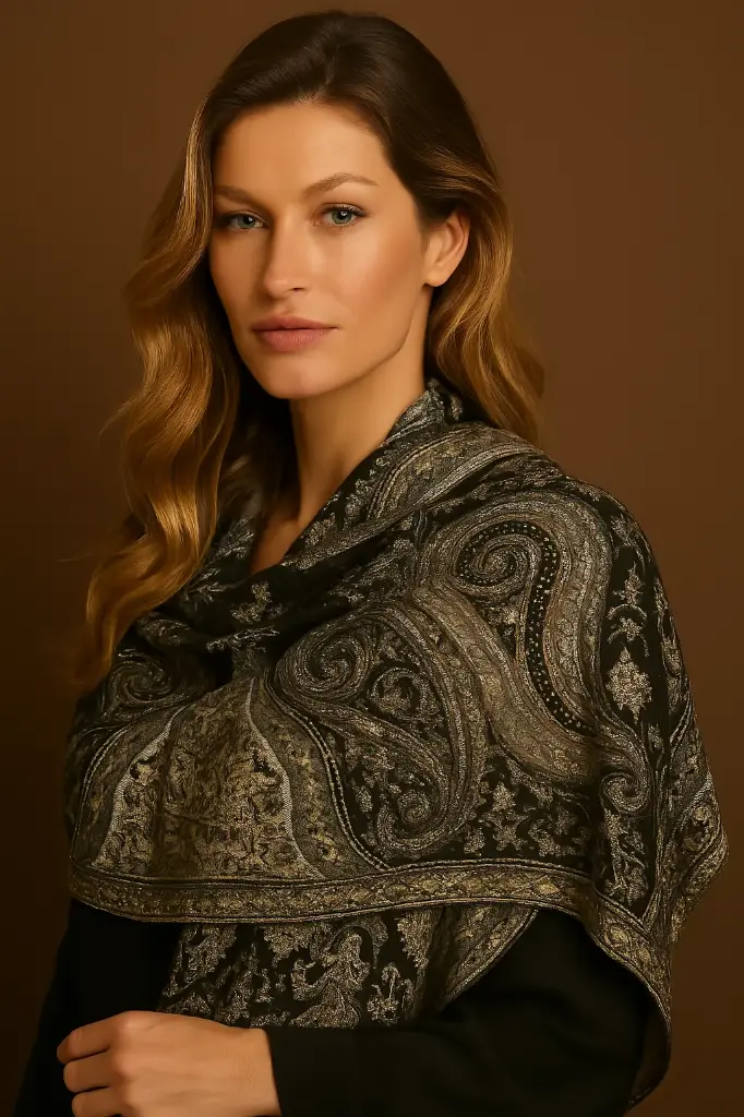 Beautiful Black embroidered Pashmina Shawl
