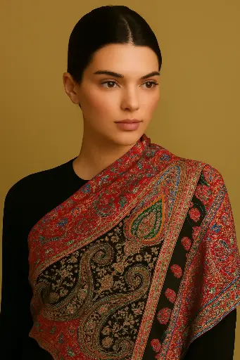 Hand embroidered silk unique shawl