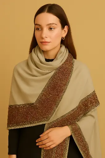Pashmina Shawl Papermache Border with Tilla Embroidery Fancy Shawl